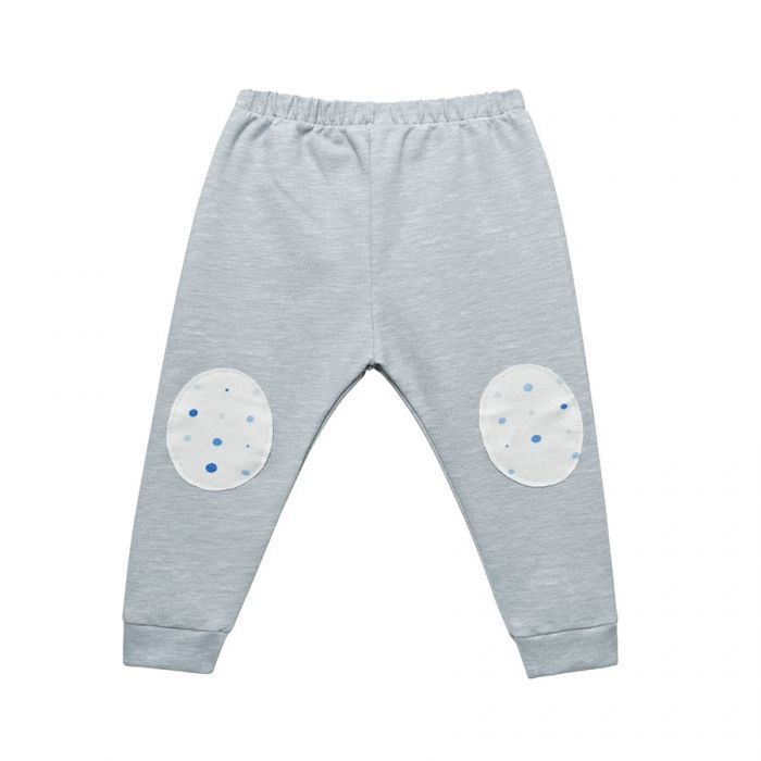 Pantaloni per neonato in felpa con toppe, azzurro melange